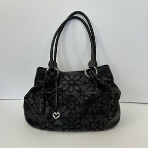 Brighton - Valencia Black Floral Shoulder/Hobo Leather Bag